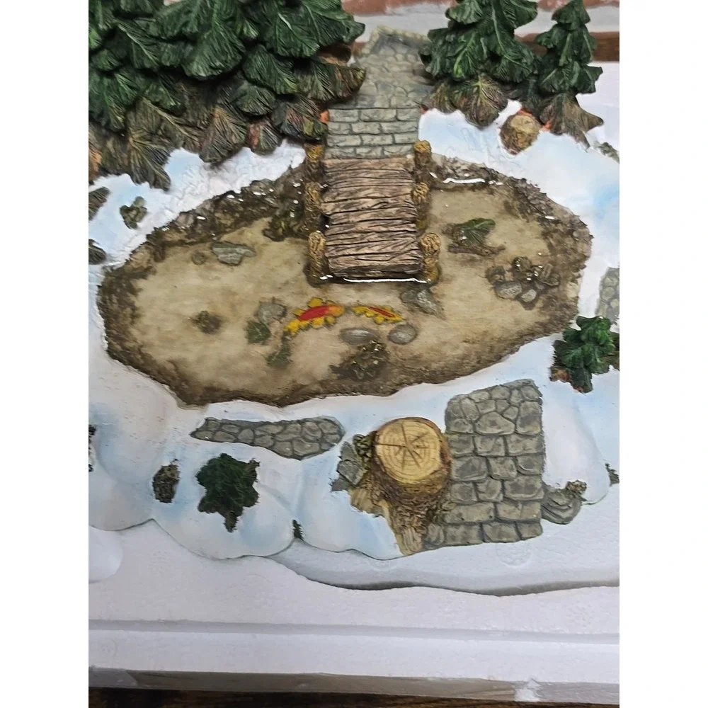 Dept 56 Dickens' Village Series Pine Point Pond Trees Koi Bridge Collection
